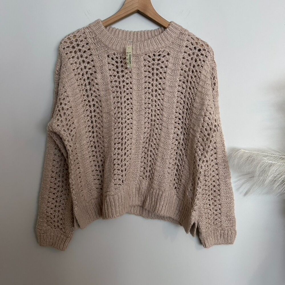 Madewell Pointelle Crochet Pullover Sweater Cream / Blush
